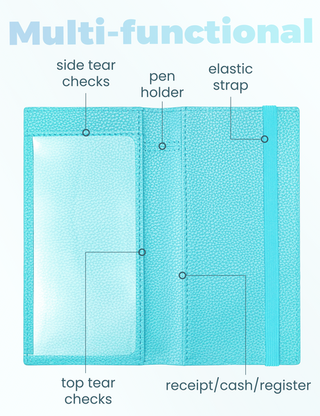 7"x3.7" Pale Turquoise Vegan Leather Checkbook Cover