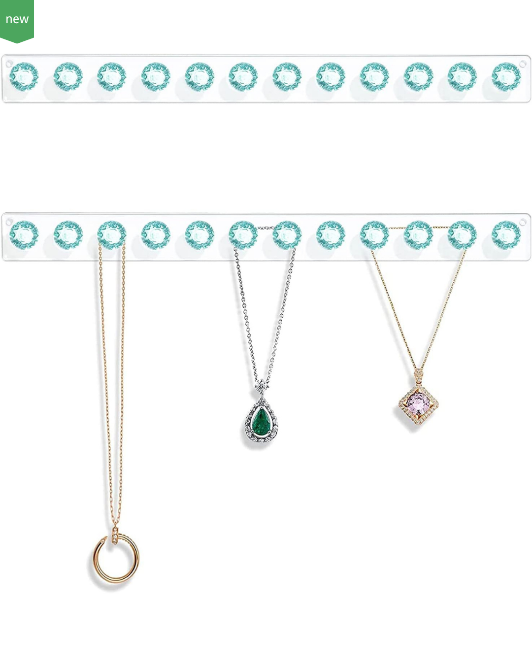 Necklace Holder Hanger Diamond Hooks (Green)
