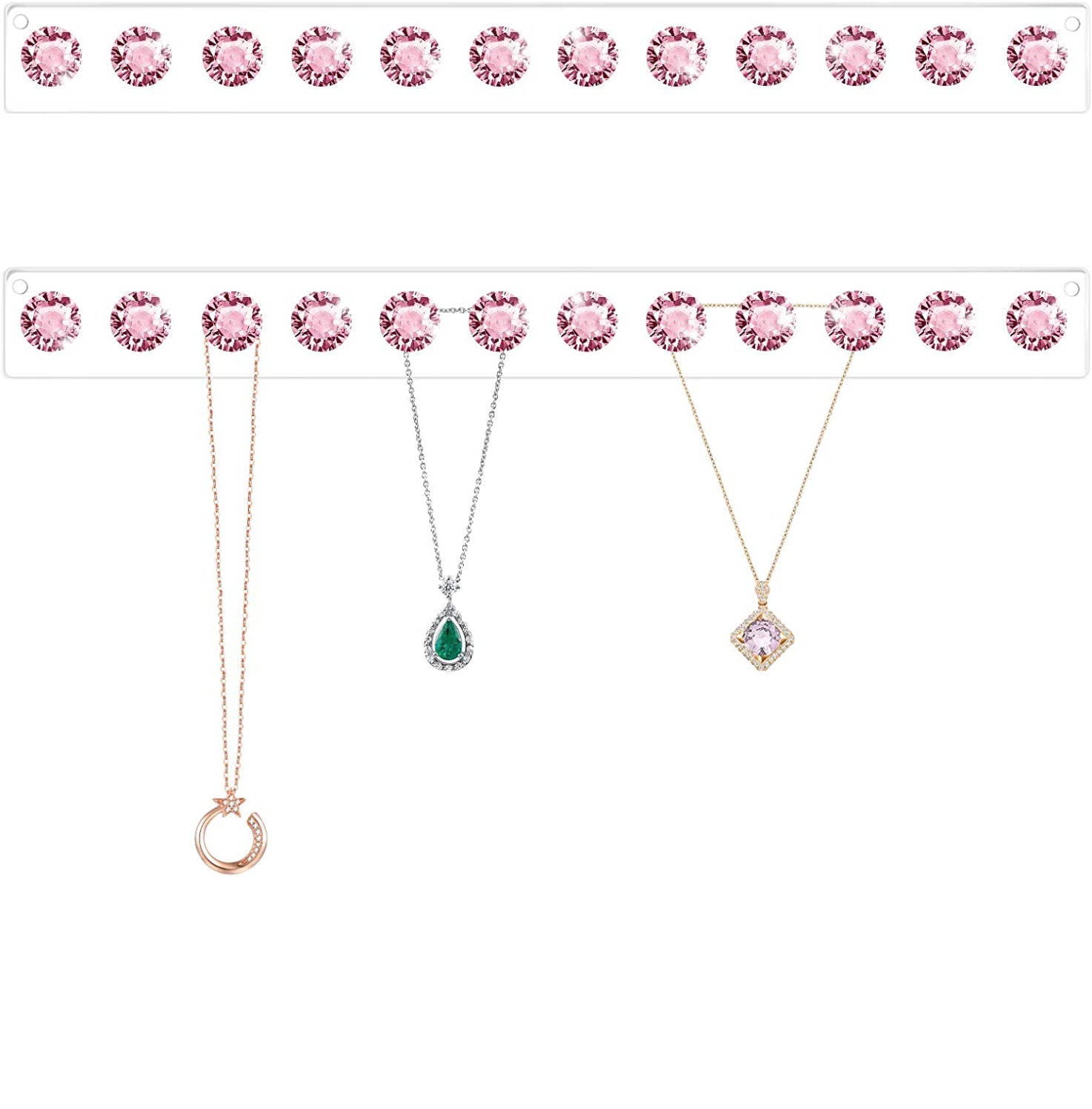 Necklace Holder Hanger Diamond Hooks (Pink)
