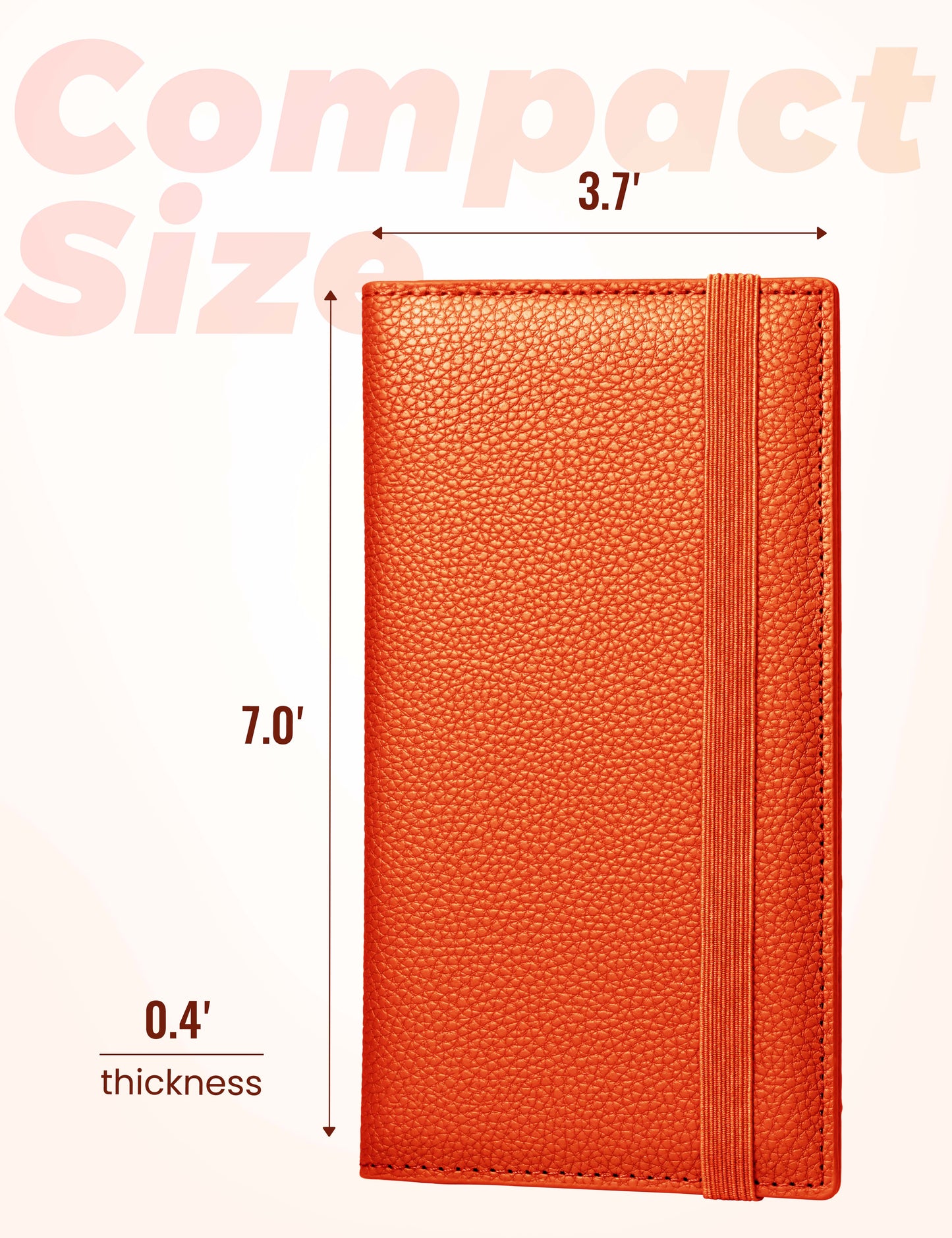 7"x3.7" Orange Vegan Leather Checkbook Cover