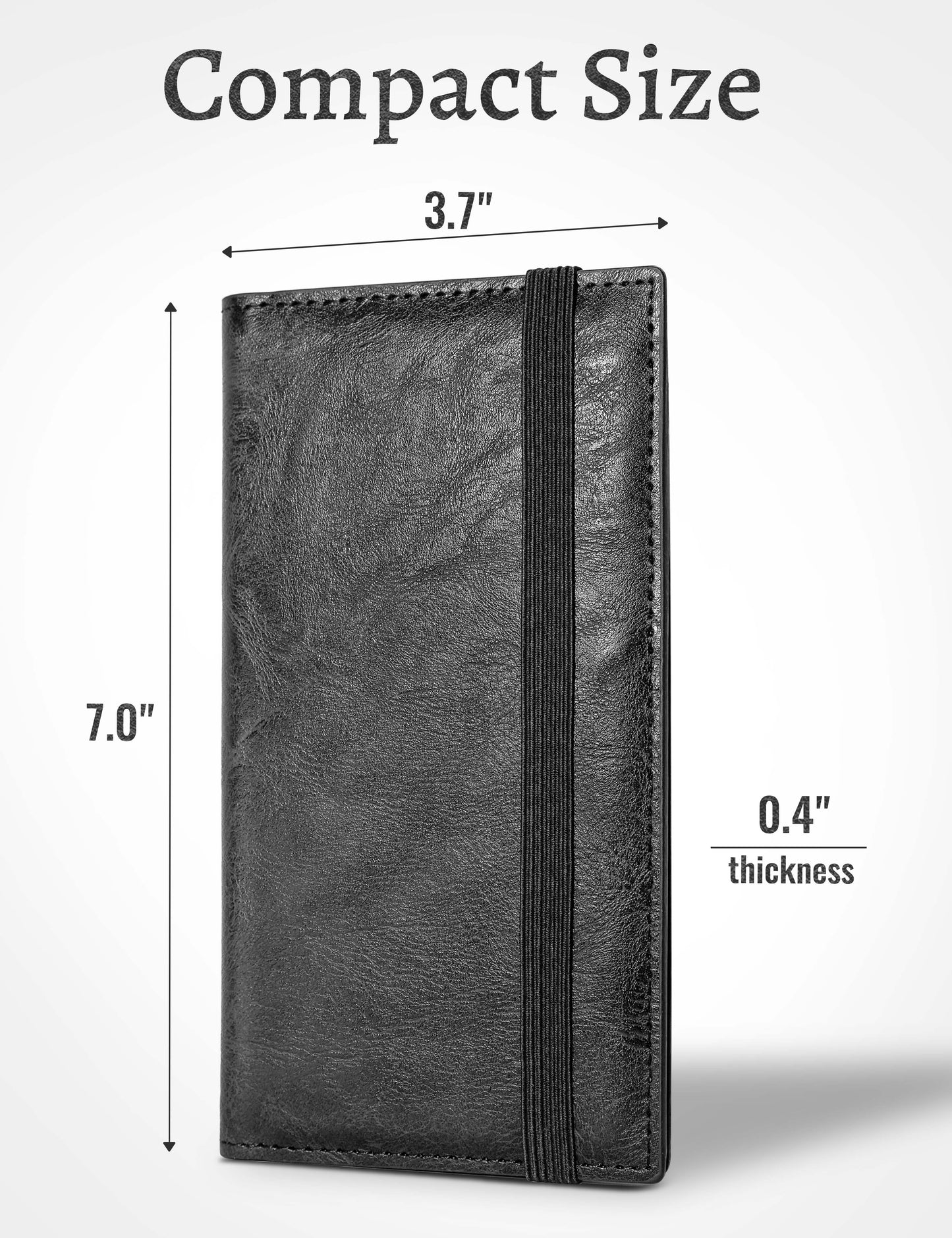 7"x3.7" Black Vegan Leather Checkbook Cover