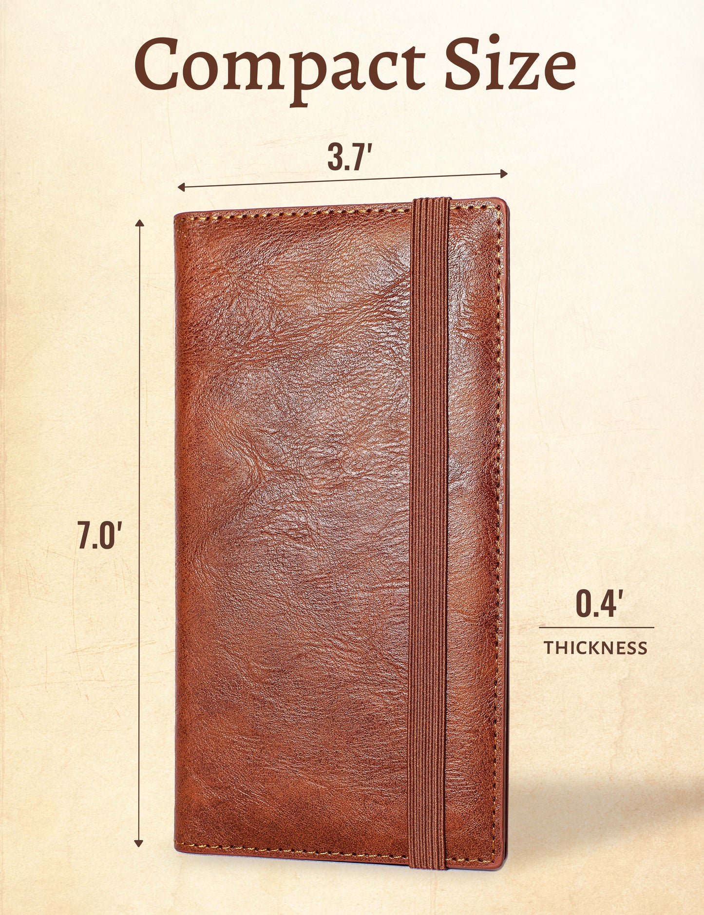 7"x3.7" Brown Vegan Leather Checkbook Cover