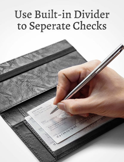7"x3.7" Black Vegan Leather Checkbook Cover