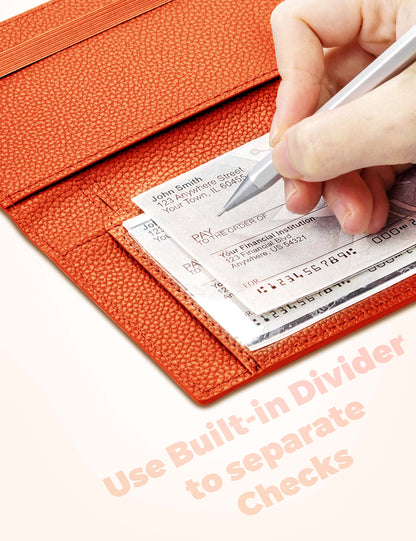 7"x3.7" Orange Vegan Leather Checkbook Cover
