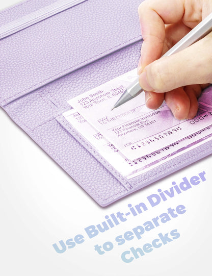 7"x3.7" Lavender Vegan Leather Checkbook Cover