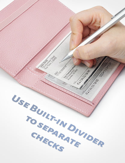 7"x3.7" Baby Pink Vegan Leather Checkbook Cover