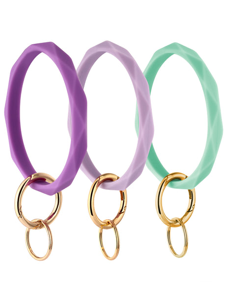 2.95" Silicone Key Ring Bracelet (Green&Light Purple&Dark Purple)