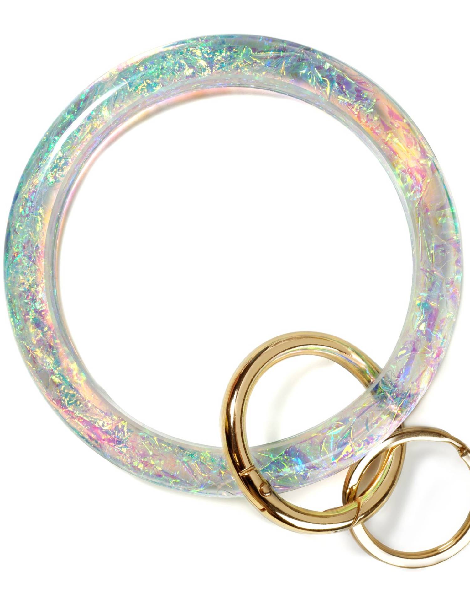 Mymazn 2.95'' Circle Key Ring Bracelet Holographic White