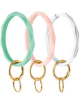 2.95" Silicone Key Ring Bracelet (Green&Marble White&Pink)