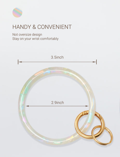 2.9" Acetate Round Key Ring Bracelet (Iridescent White)