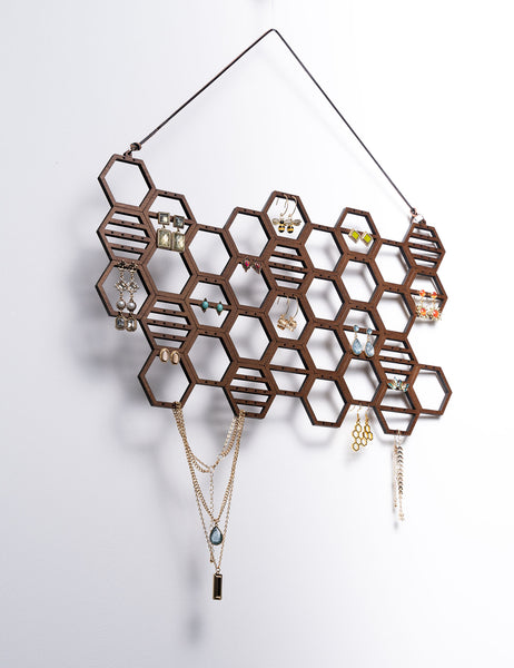 Walnut Wood Honeycomb Earring Holder