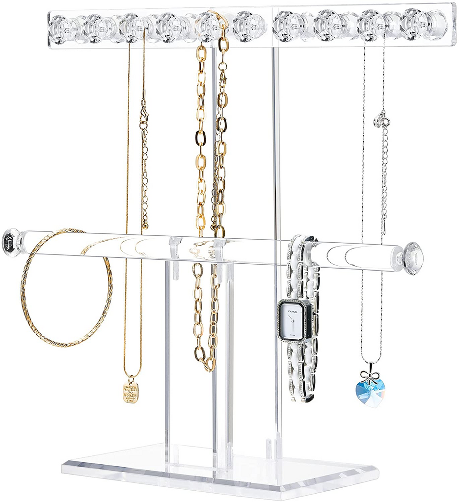 Acrylic Jewelry Stand 2 Tier Necklace Holder Organizer – Mymazn