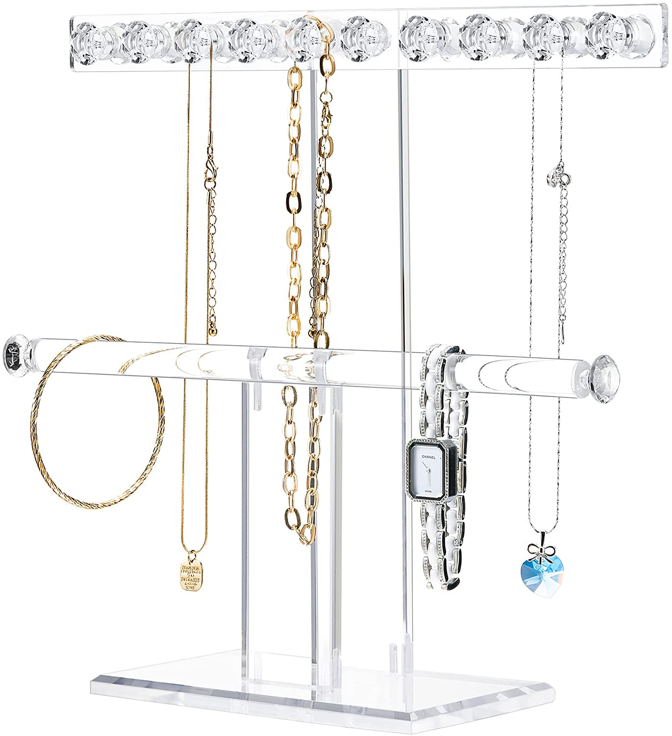 Acrylic Jewelry Stand 2 Tier Necklace Holder Organizer – Mymazn
