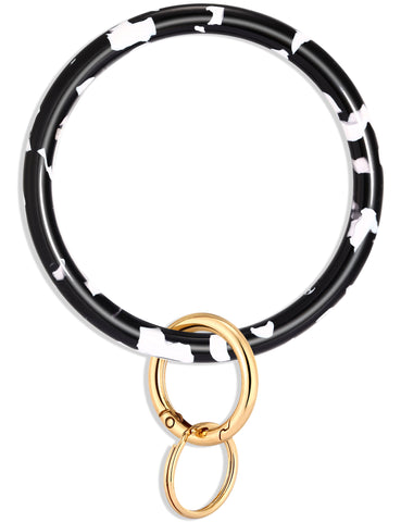 2.9" Acetate Round Key Ring Bracelet (Marble Black)
