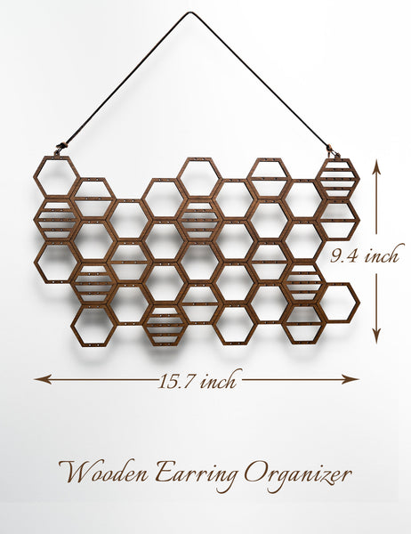 Walnut Wood Honeycomb Earring Holder