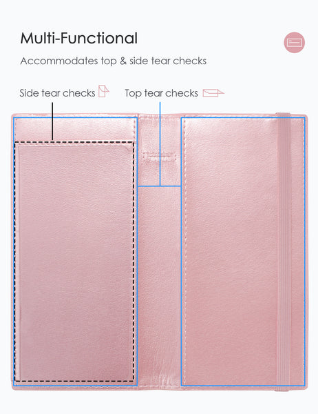 7"x3.5" Pink Vegan Leather Checkbook Cover