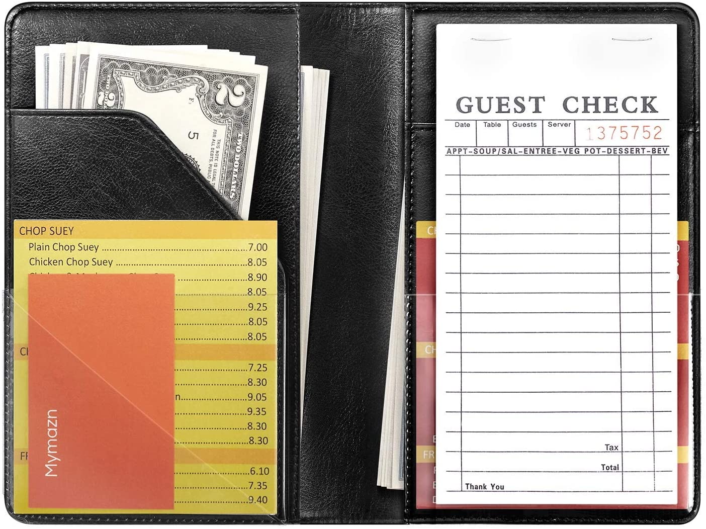 4.7x7.5" Black Server Book with Money Pocket