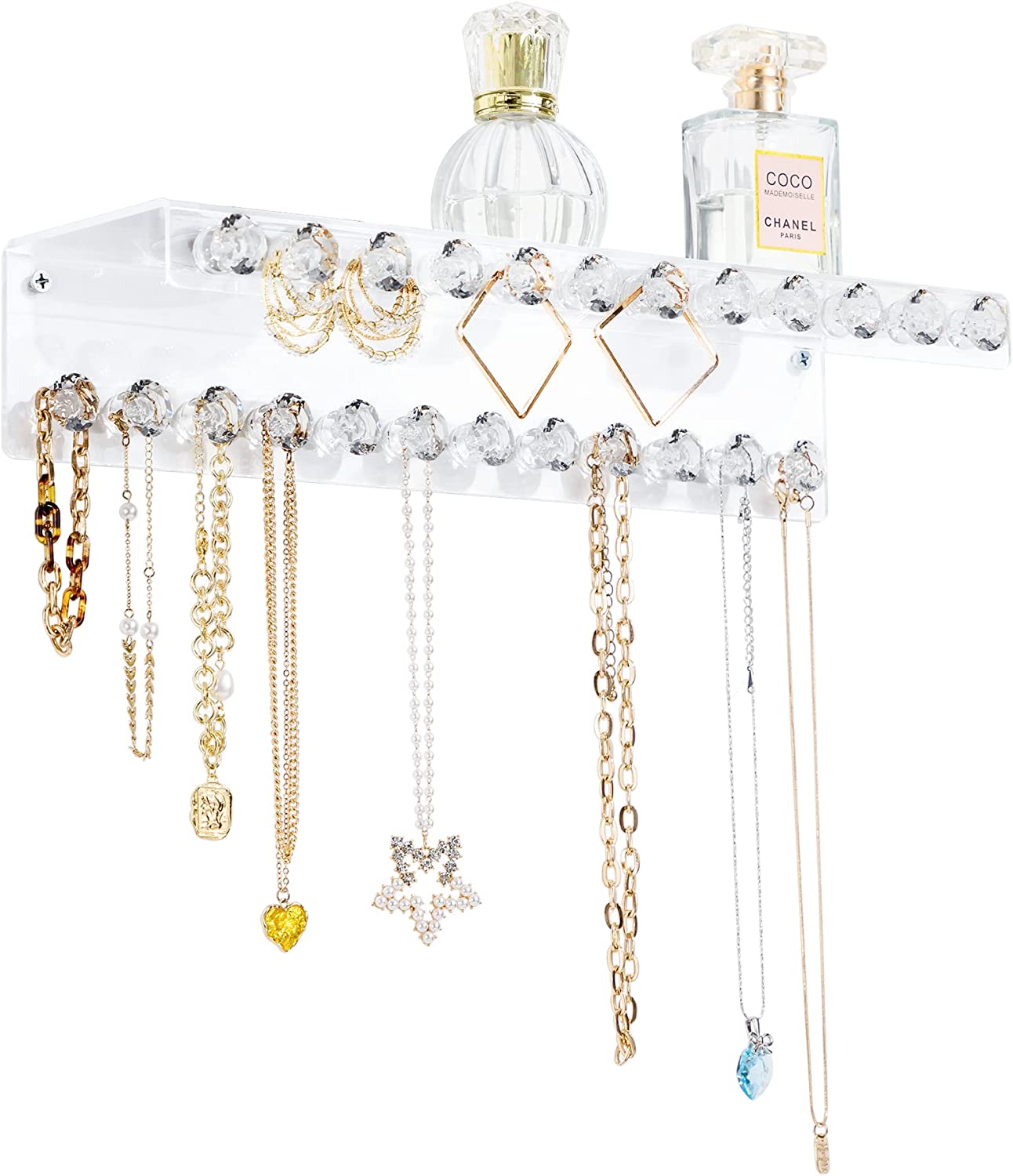 Acrylic Necklace Holder with Shelf and 24 Hooks