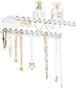 Acrylic Necklace Holder with Shelf and 24 Hooks