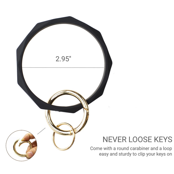 2.95" Silicone Round Key Ring Bracelet Oversize Keychain Bangle (6-Pack)