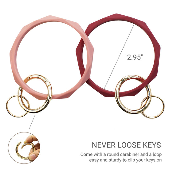 2.95" Silicone Key Ring Bracelet (Wine&Pastel Pink)