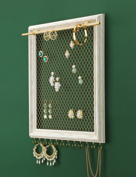 Rustic Wall Mounted Jewelry Holder (White)