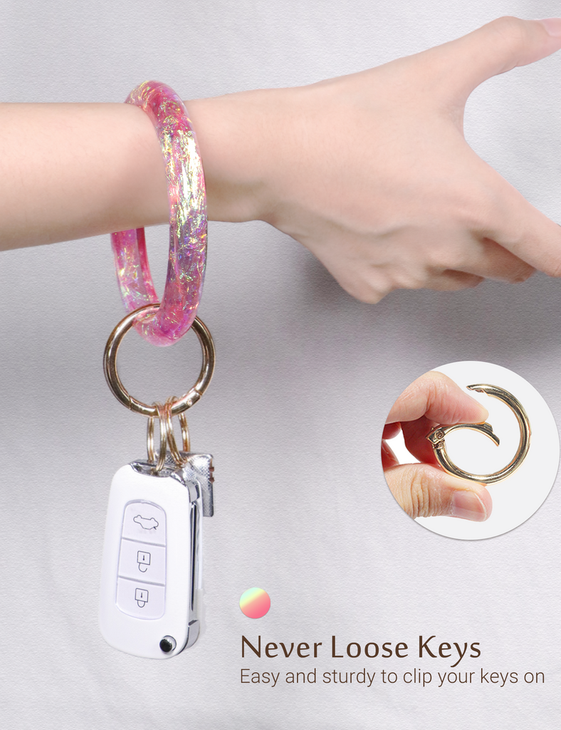 Mymazn 2.95'' Circle Key Ring Bracelet Holographic Pink