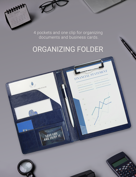 A5 Portfolio Folder with Clipboard 7x9.3"(Blue)