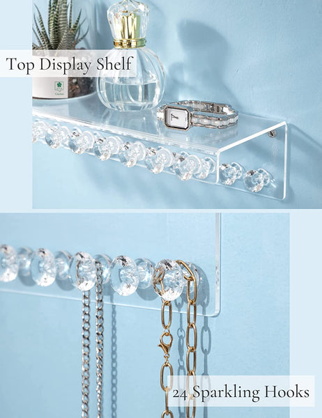 Acrylic Necklace Holder with Shelf and 24 Hooks