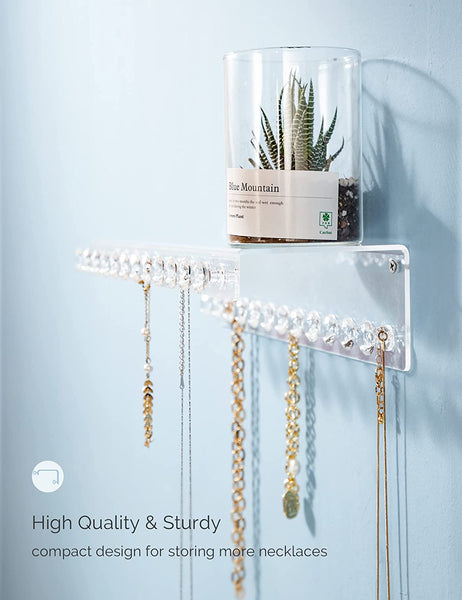 Acrylic Necklace Holder with Shelf and 24 Hooks