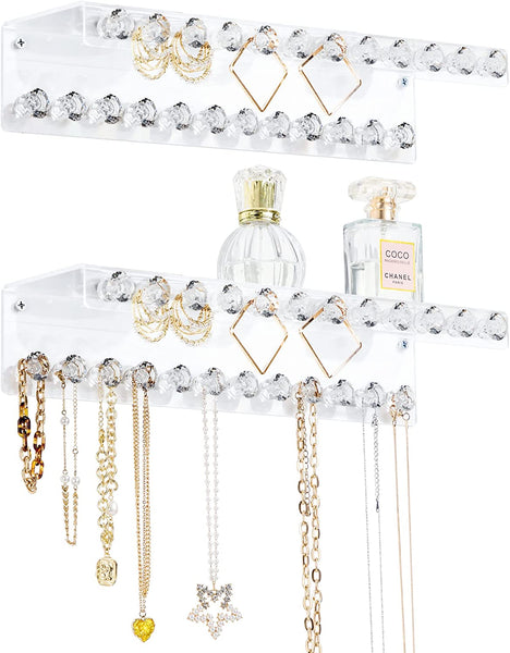 Acrylic Necklace Holder with Shelf and 24 Hooks