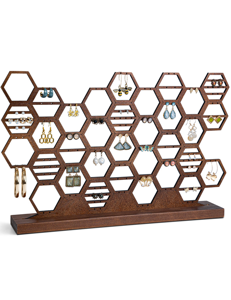 Walnut Wood Honeycomb Earring Organizer Stand – Mymazn