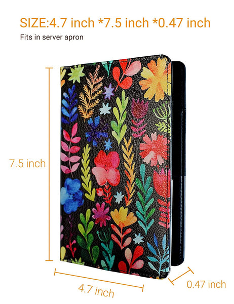 4.7x7.5" Classic Black Flower Server Book Wallet