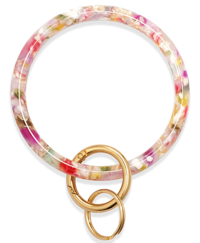 2.9" Acetate Round Key Ring Bracelet (Floral)