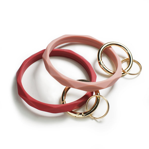 2.95" Silicone Key Ring Bracelet (Wine&Pastel Pink)