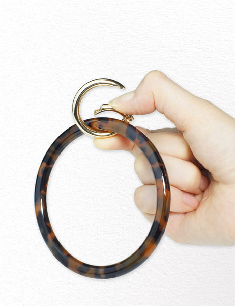 2.95" Acetate Round Key Ring Bracelet(Red Tortoise)