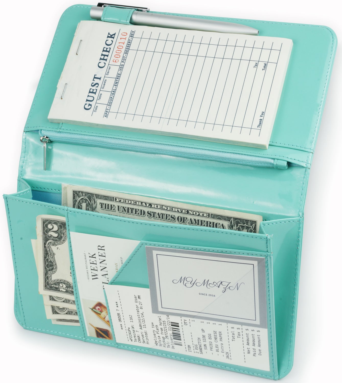 4.8x9" Soft Turquoise Server Book with Zipper&Magnetic